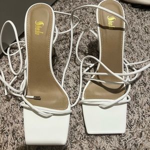 Brand new strappy white sandal heels
